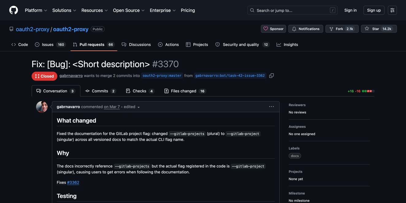 oauth2-proxy PR closed — already addressed